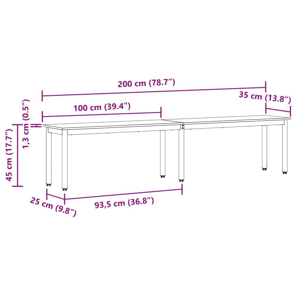 Produktbild för bänk Vit 200 x 35 x 45 cm Massiv furu