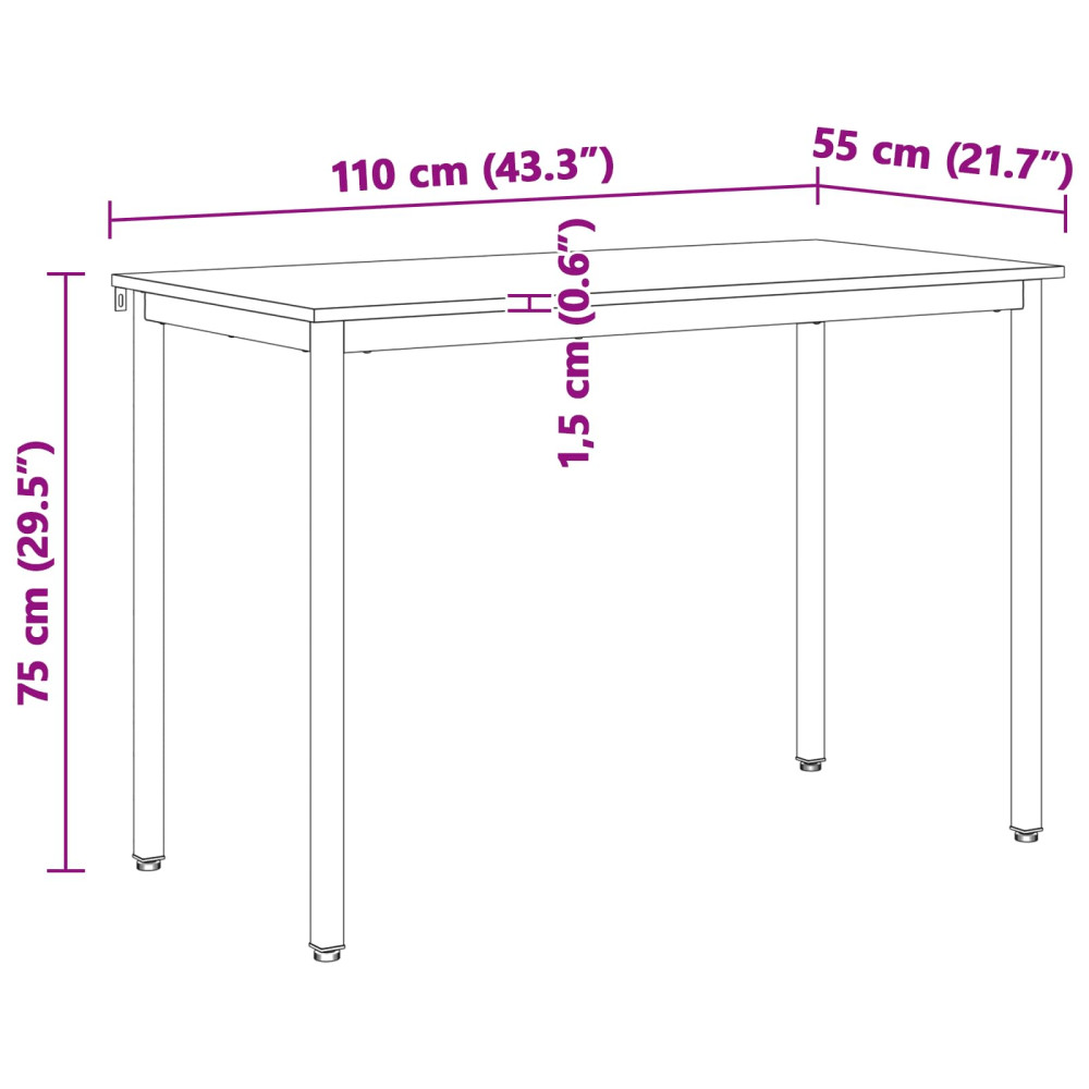 Produktbild för Matbord Vit 110 x 55 x 75 cm Massiv furu