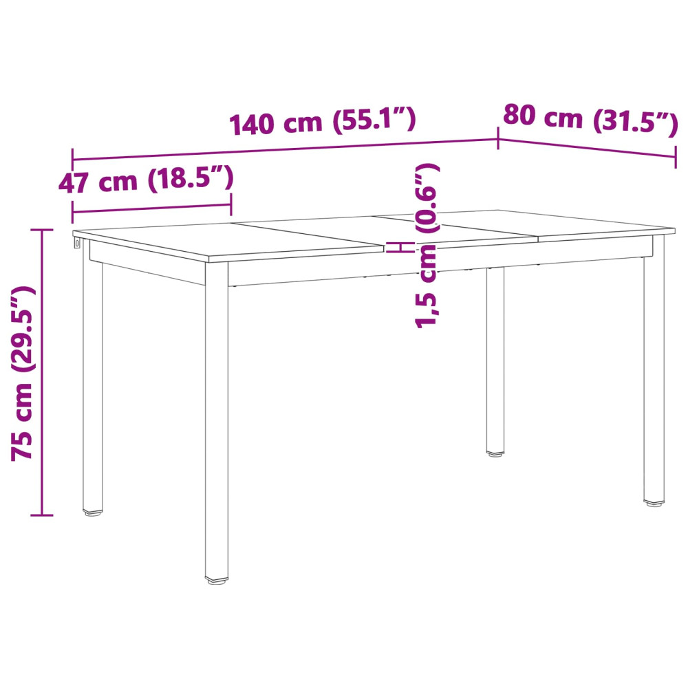 Produktbild för Matbord Vit 140 x 80 x 75 cm Massiv furu