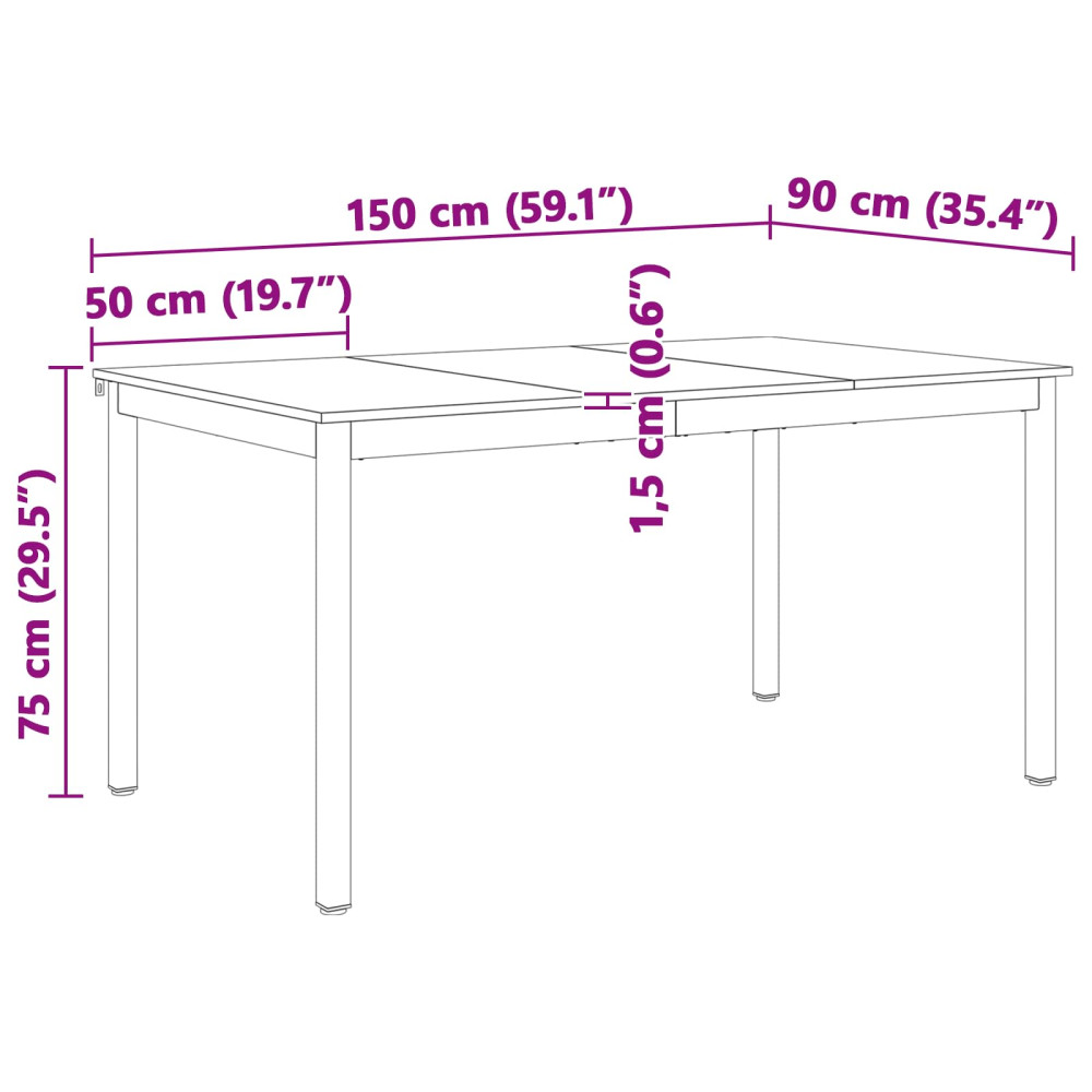 Produktbild för Matbord Vit 150 x 90 x 75 cm Massiv furu