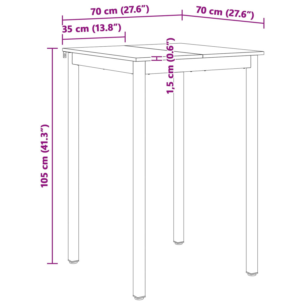Produktbild för Barbord Vit 70 x 70 x 105 cm Massiv furu