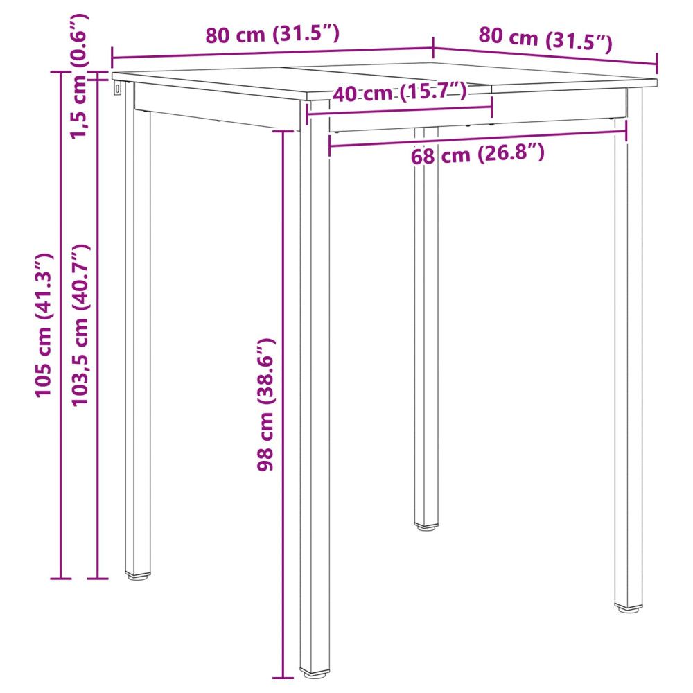 Produktbild för Barbord Vit 80 x 80 x 105 cm Massiv furu