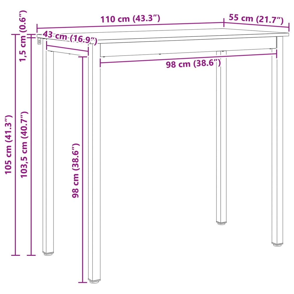 Produktbild för Barbord Naturfärg 110 x 55 x 105 cm Massiv furu