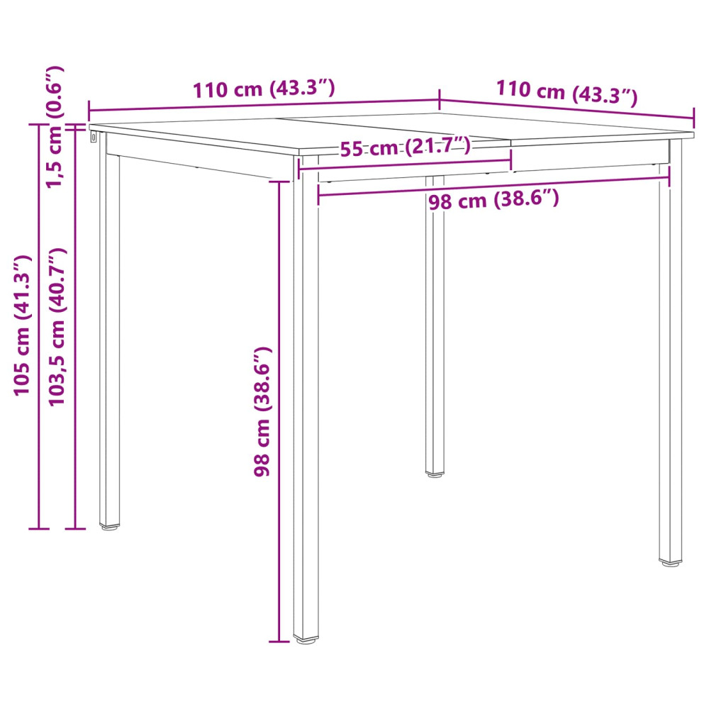 Produktbild för Barbord Naturfärg 110 x 110 x 105 cm Massiv furu
