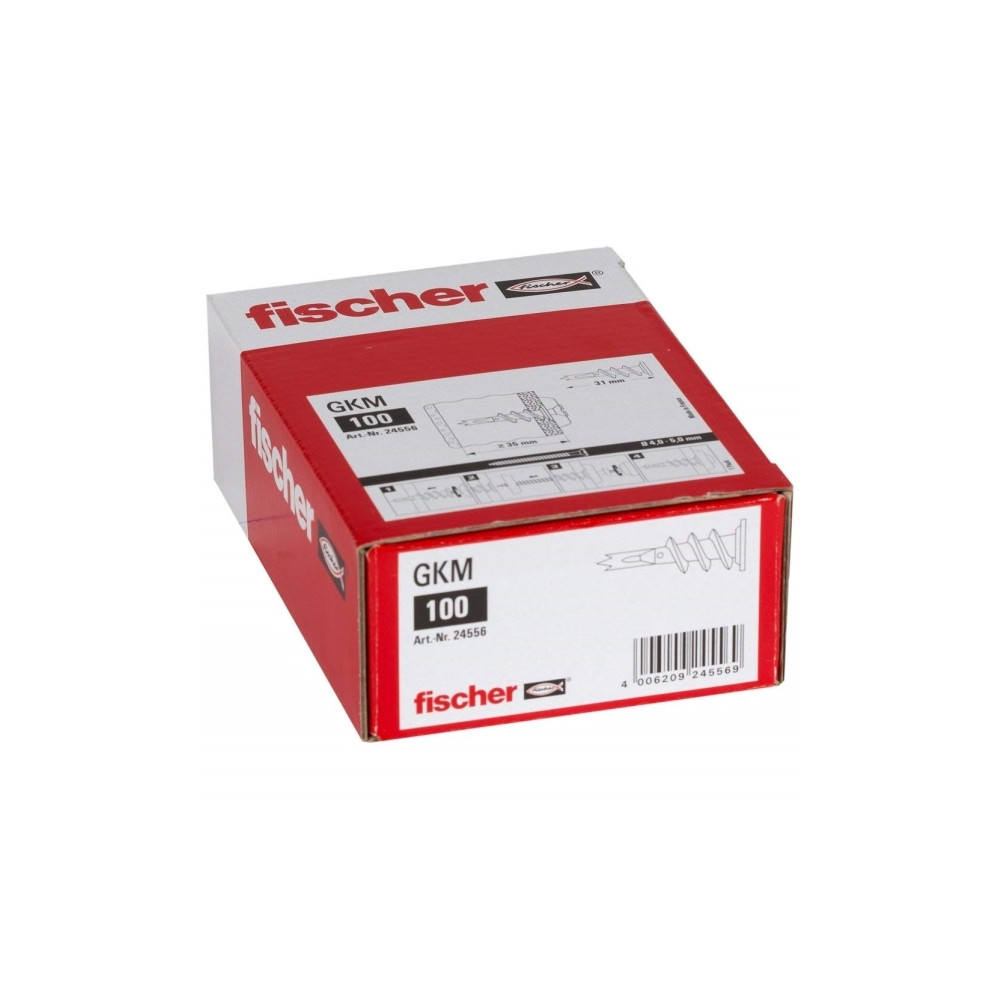 Produktbild för Fischer 24556, Väggplugg, Gipsskiva, 31 mm, 4 mm, 5 mm, 100...