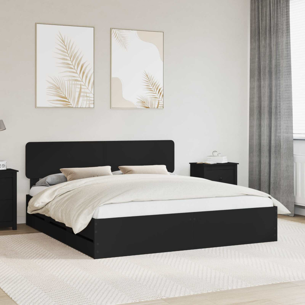 Produktbild för Sängram med låda med lagring Svart 200 x 200 cm Konstruerat trä