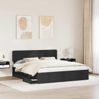 Produktbild för Sängram med låda med lagring Svart 200 x 200 cm Konstruerat trä