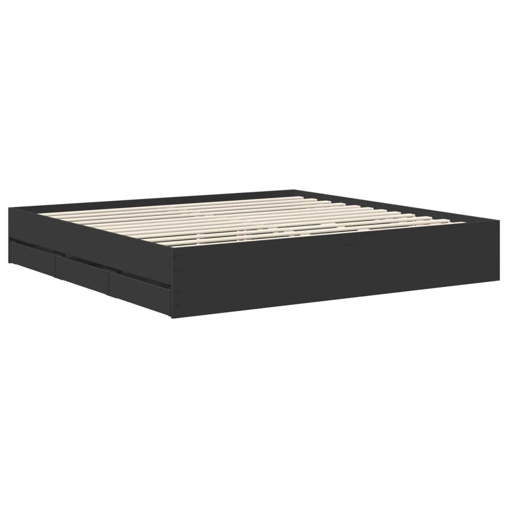 Produktbild för Sängram med låda med lagring Svart 200 x 200 cm Konstruerat trä