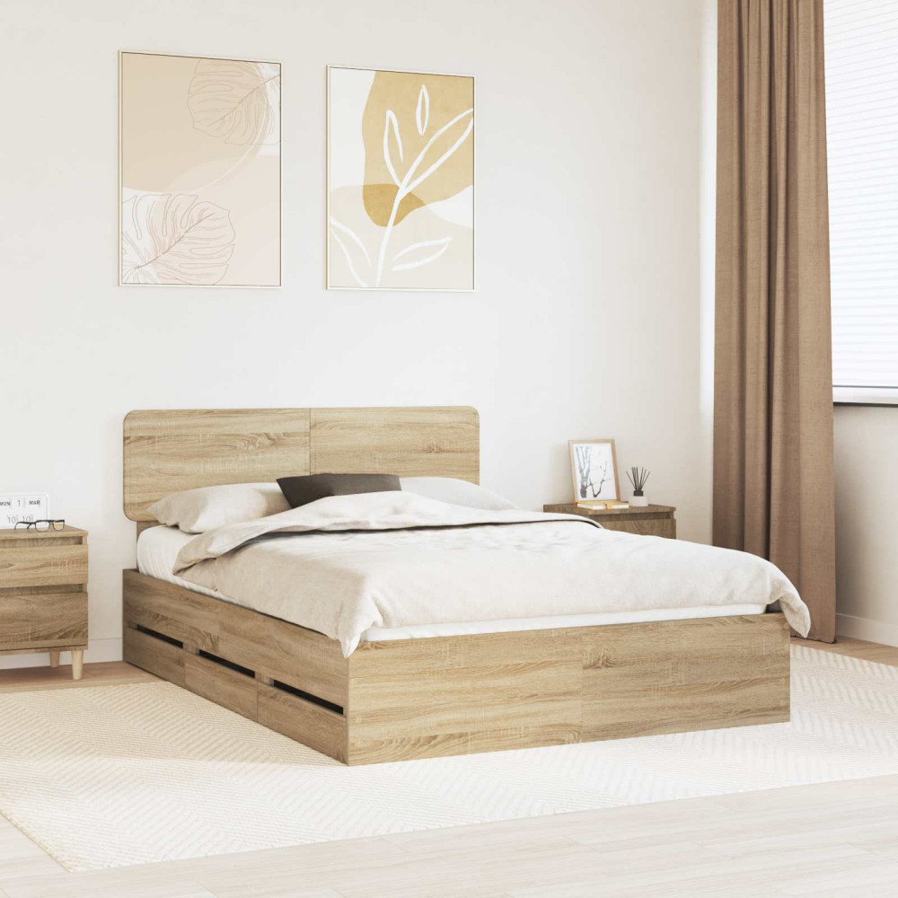 Produktbild för Sängram med låda Sonoma-ek 150 x 200 cm Konstruerat trä
