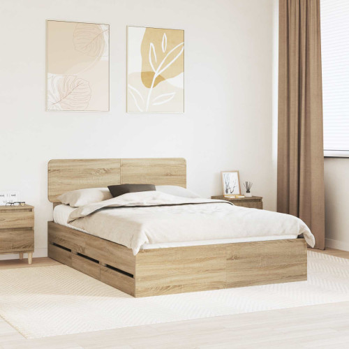 vidaXL Sängram med låda Sonoma-ek 150 x 200 cm Konstruerat trä