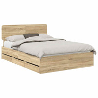 Produktbild för Sängram med låda Sonoma-ek 150 x 200 cm Konstruerat trä