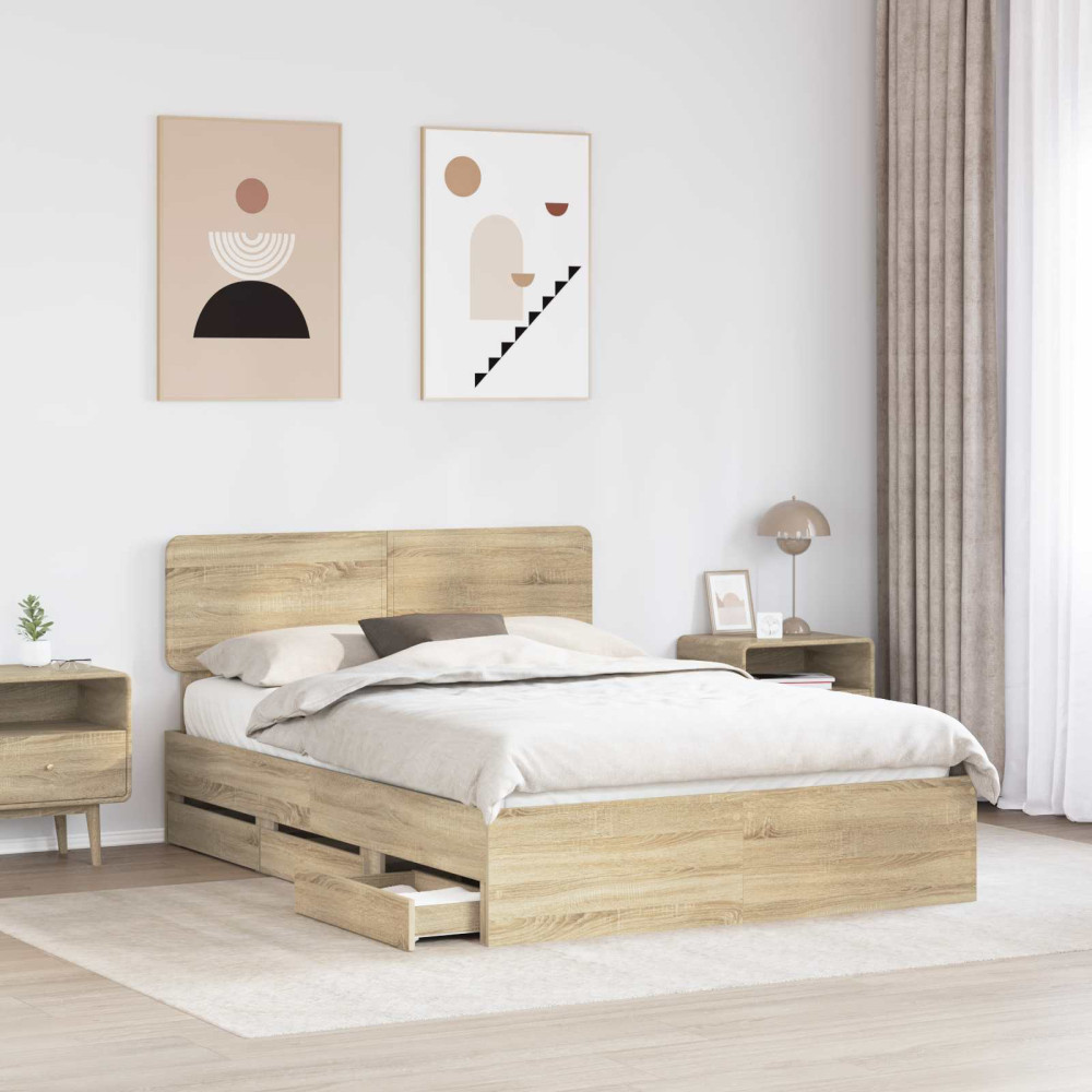 Produktbild för Sängram med låda Sonoma-ek 150 x 200 cm Konstruerat trä