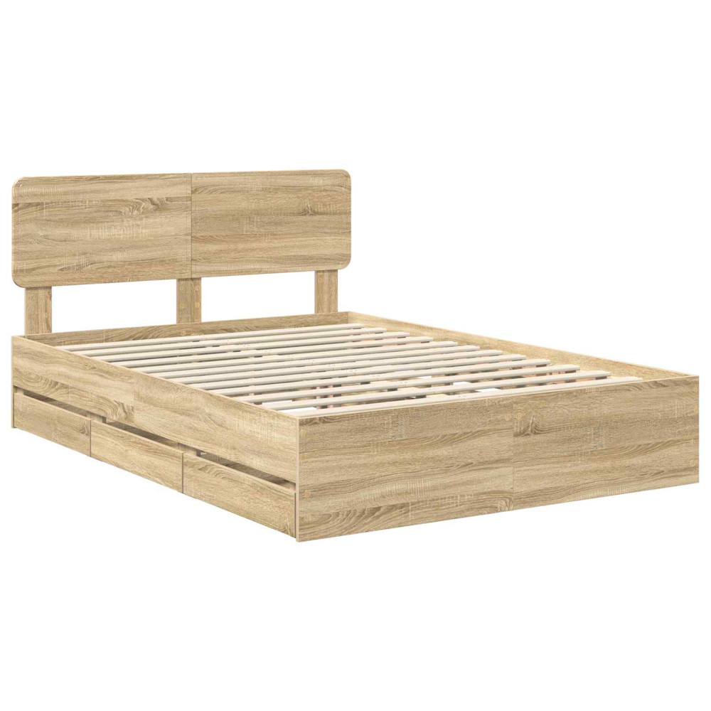 Produktbild för Sängram med låda Sonoma-ek 150 x 200 cm Konstruerat trä