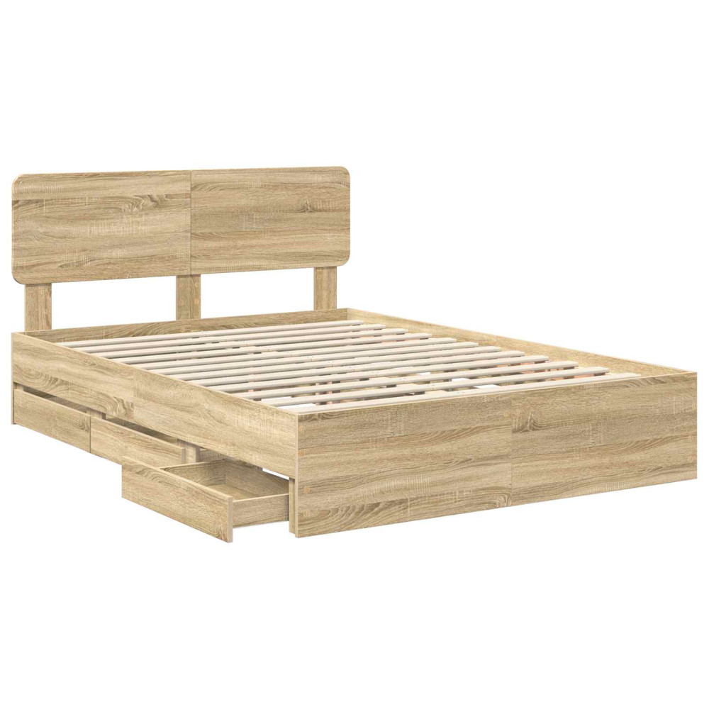 Produktbild för Sängram med låda Sonoma-ek 150 x 200 cm Konstruerat trä