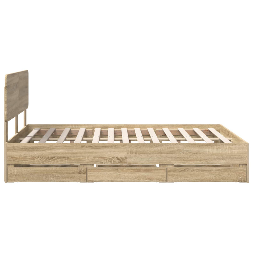 Produktbild för Sängram med låda Sonoma-ek 150 x 200 cm Konstruerat trä