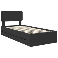 Produktbild för Sängram med låda med lagring Svart 90 x 200 cm Konstruerat trä