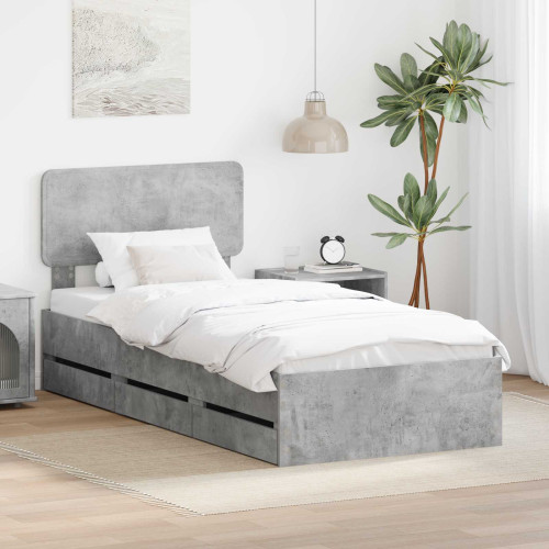 vidaXL Sängram med låda BetongGrå 90 x 200 cm Konstruerat trä