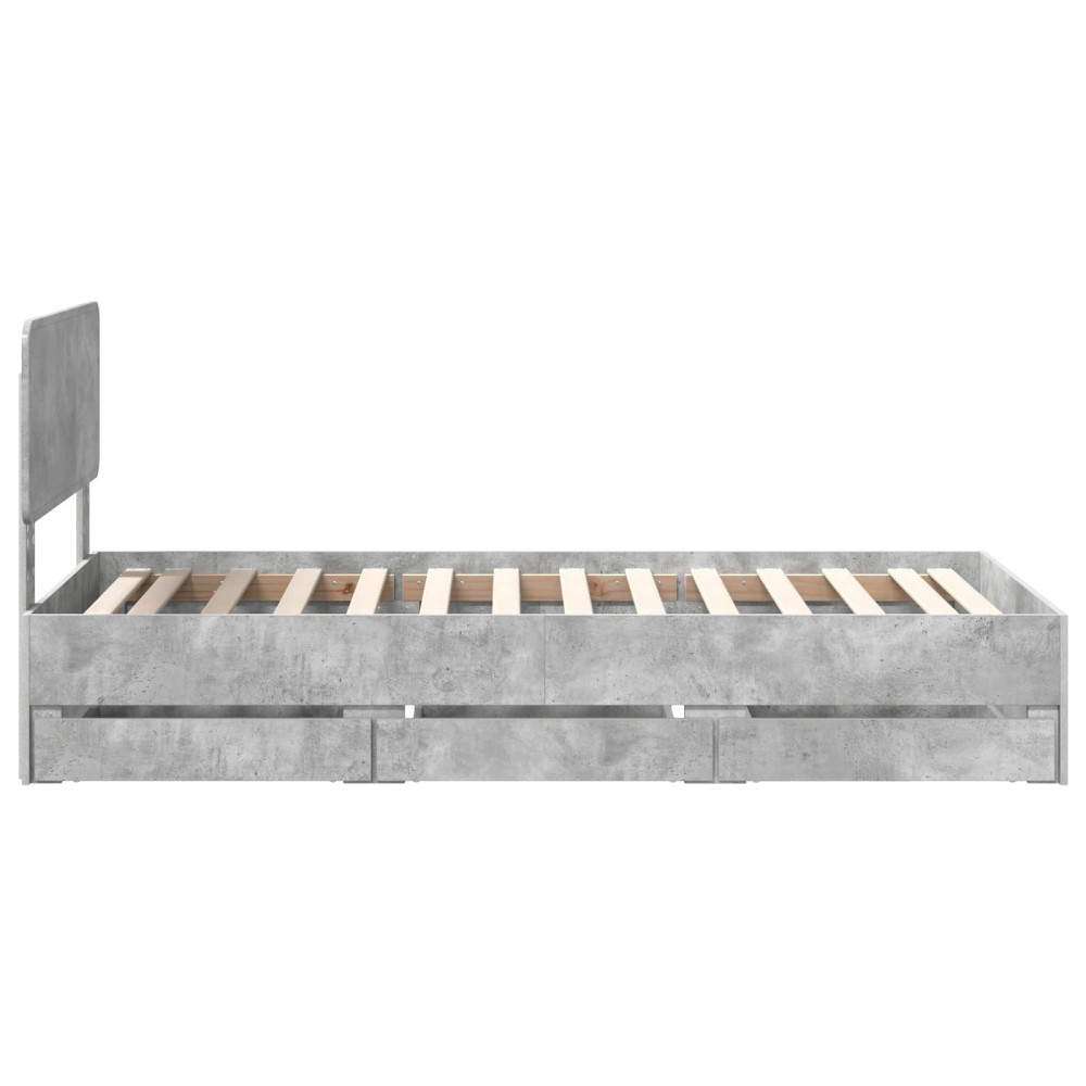 Produktbild för Sängram med låda BetongGrå 90 x 200 cm Konstruerat trä