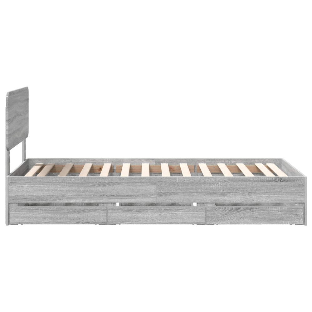 Produktbild för Sängram med låda Grå Sonoma 90 x 200 cm Konstruerat trä