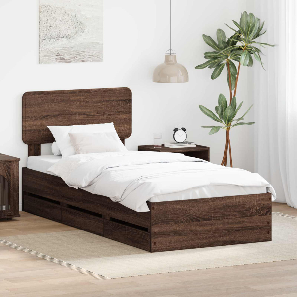 Produktbild för Sängram med låda Brun ek 90 x 200 cm Konstruerat trä