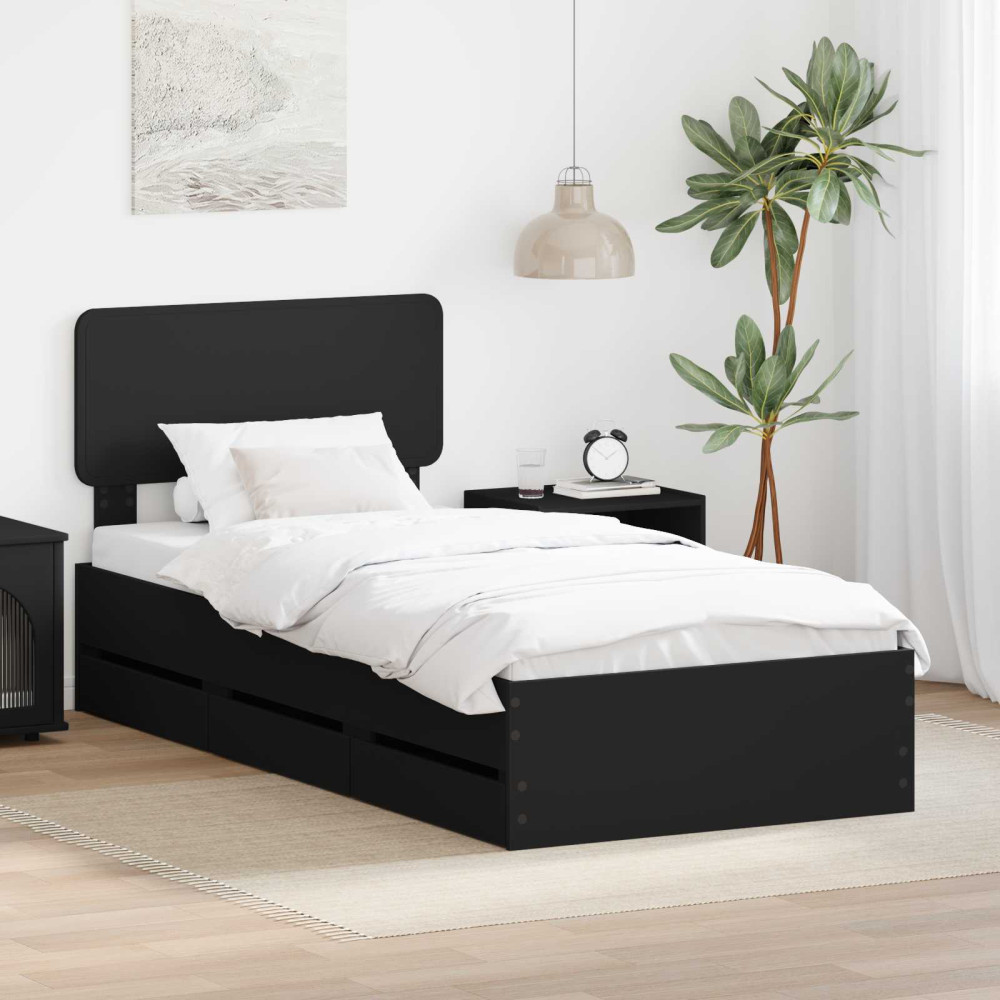 Produktbild för Sängram med låda med lagring Svart 90 x 190 cm Konstruerat trä