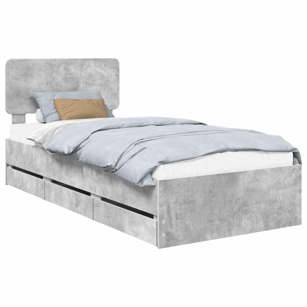 Produktbild för Sängram med låda BetongGrå 90 x 190 cm Konstruerat trä