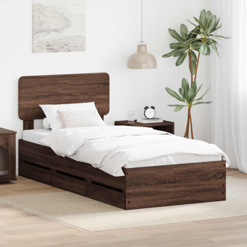 vidaXL Sängram med låda Brun ek 90 x 190 cm Konstruerat trä