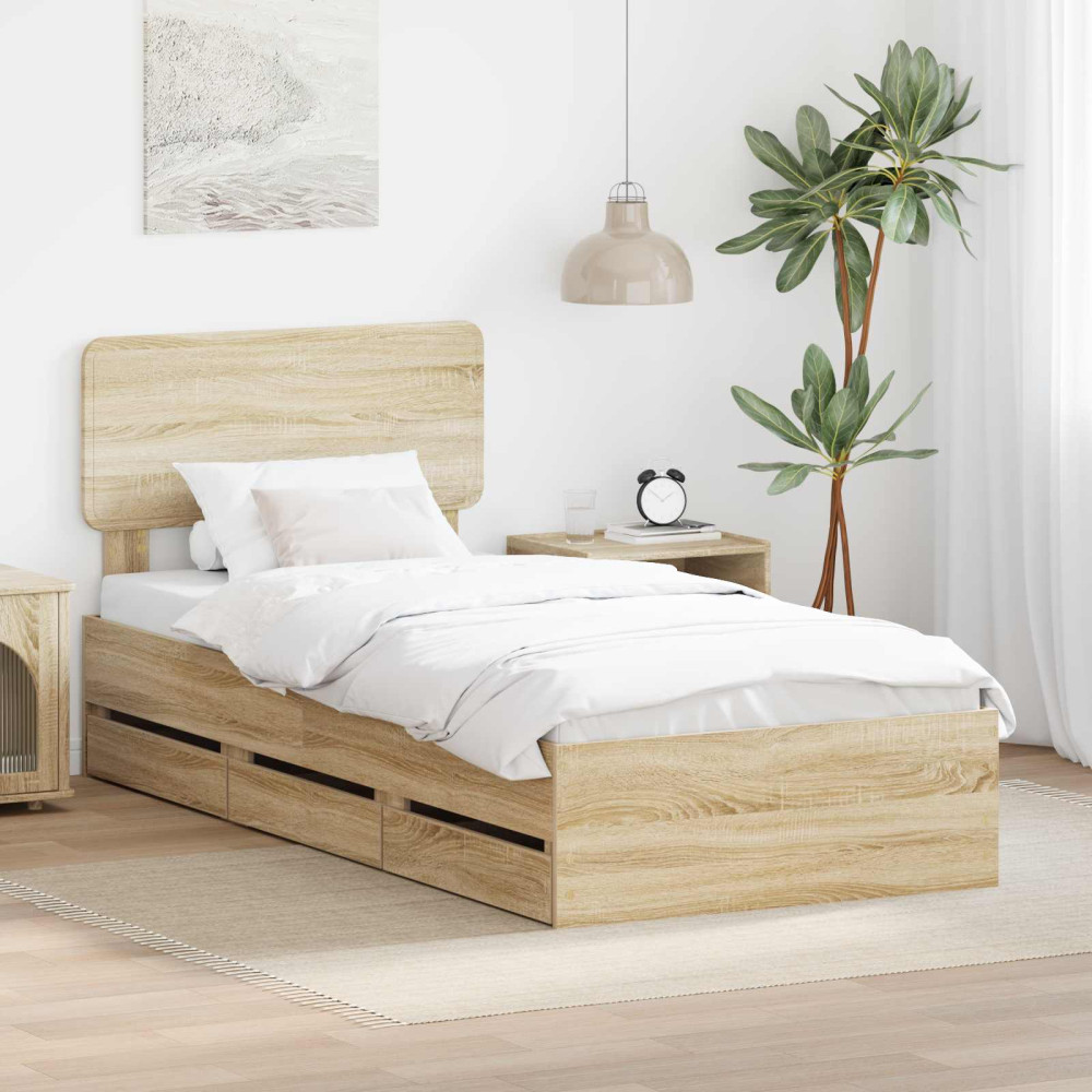 Produktbild för Sängram med låda Sonoma-ek 75 x 190 cm Konstruerat trä