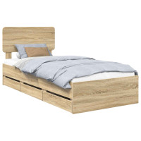 Produktbild för Sängram med låda Sonoma-ek 75 x 190 cm Konstruerat trä