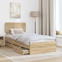 Produktbild för Sängram med låda Sonoma-ek 75 x 190 cm Konstruerat trä