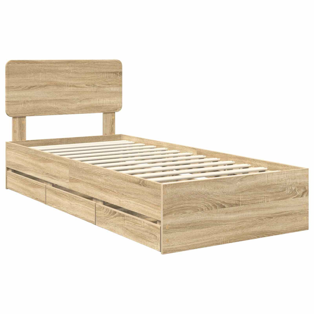 Produktbild för Sängram med låda Sonoma-ek 75 x 190 cm Konstruerat trä