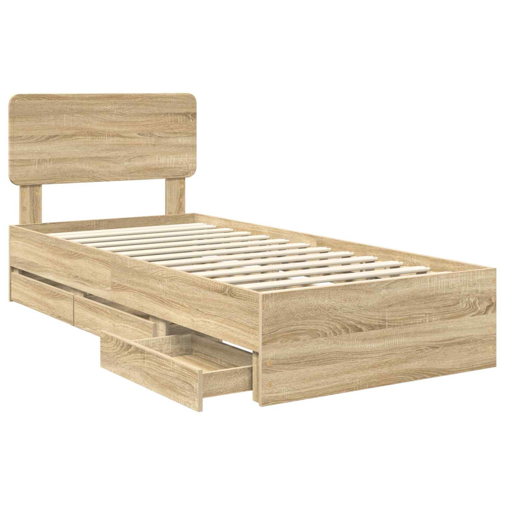Produktbild för Sängram med låda Sonoma-ek 75 x 190 cm Konstruerat trä
