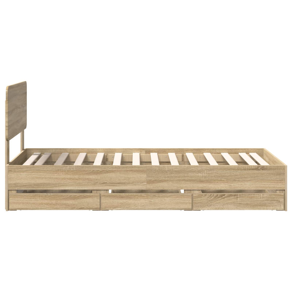 Produktbild för Sängram med låda Sonoma-ek 75 x 190 cm Konstruerat trä