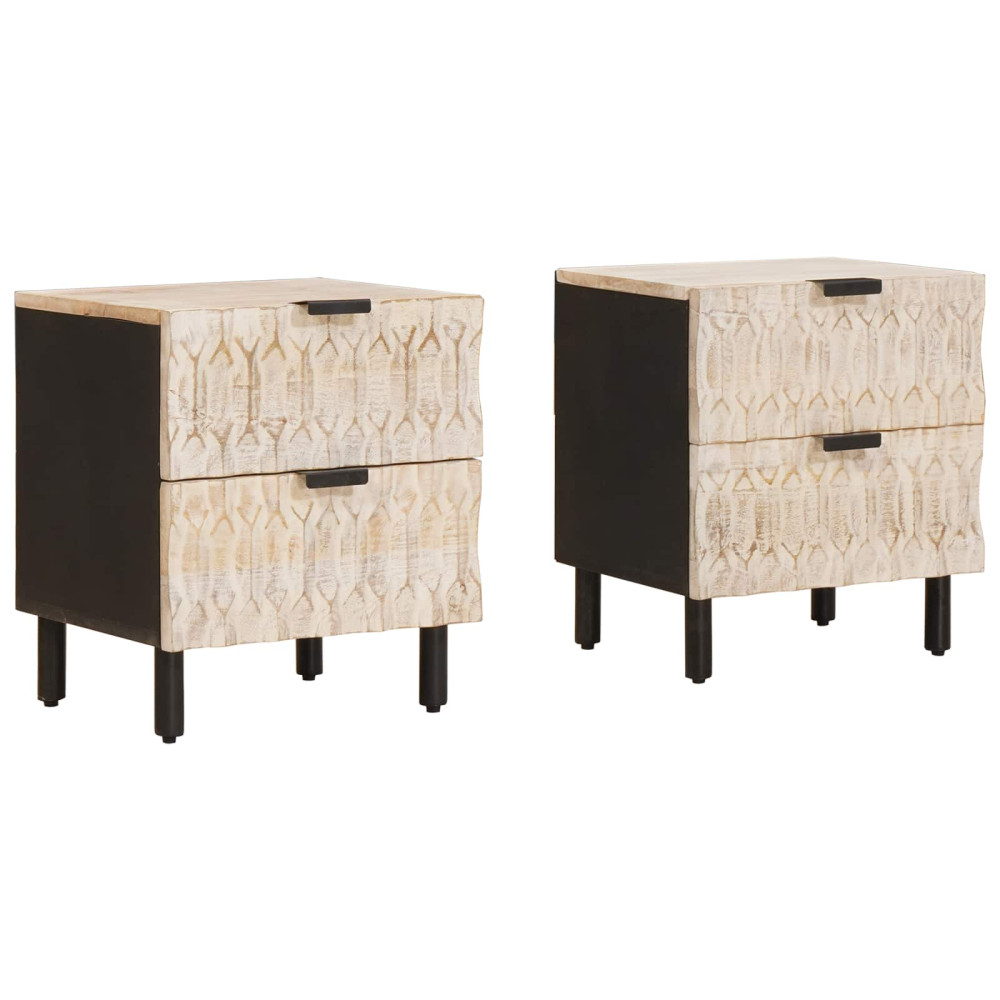 Produktbild för Nattduksbord 2 pcs Vit 40 x 33 x 46 cm Massivt mangoträ