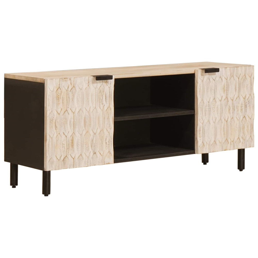 Produktbild för TV-skåp Vit Tvätt Finish 105 x 33 x 46 cm Massivt mangoträ