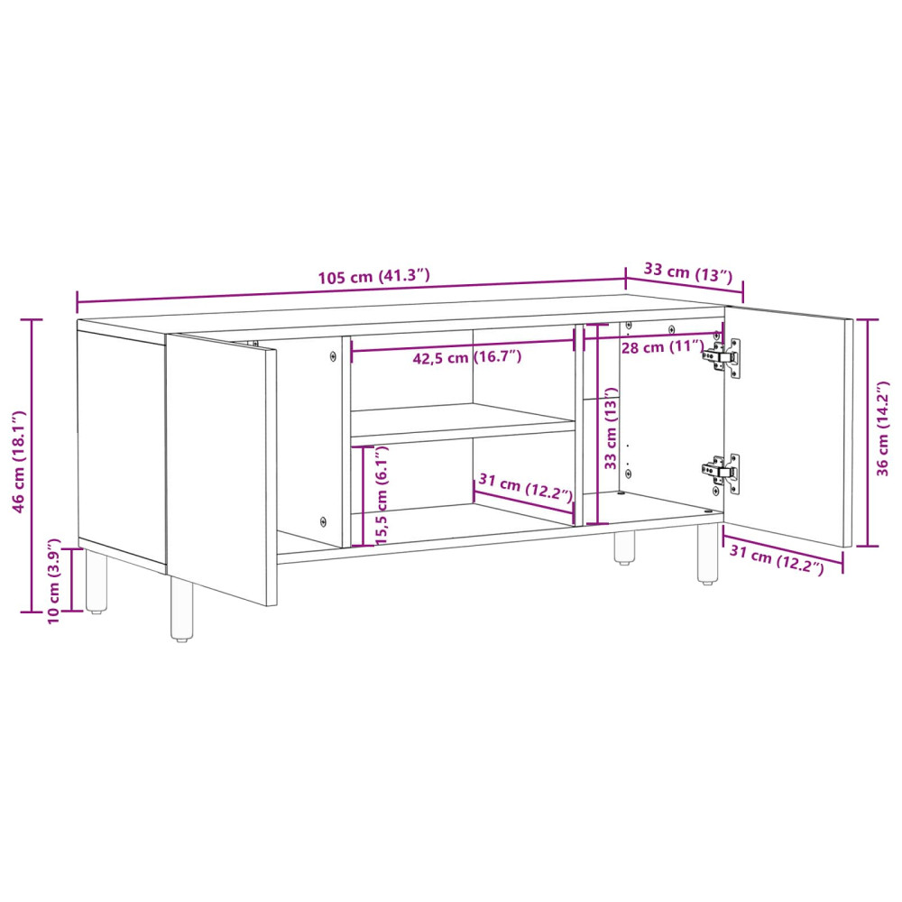 Produktbild för TV-skåp Vit Tvätt Finish 105 x 33 x 46 cm Massivt mangoträ