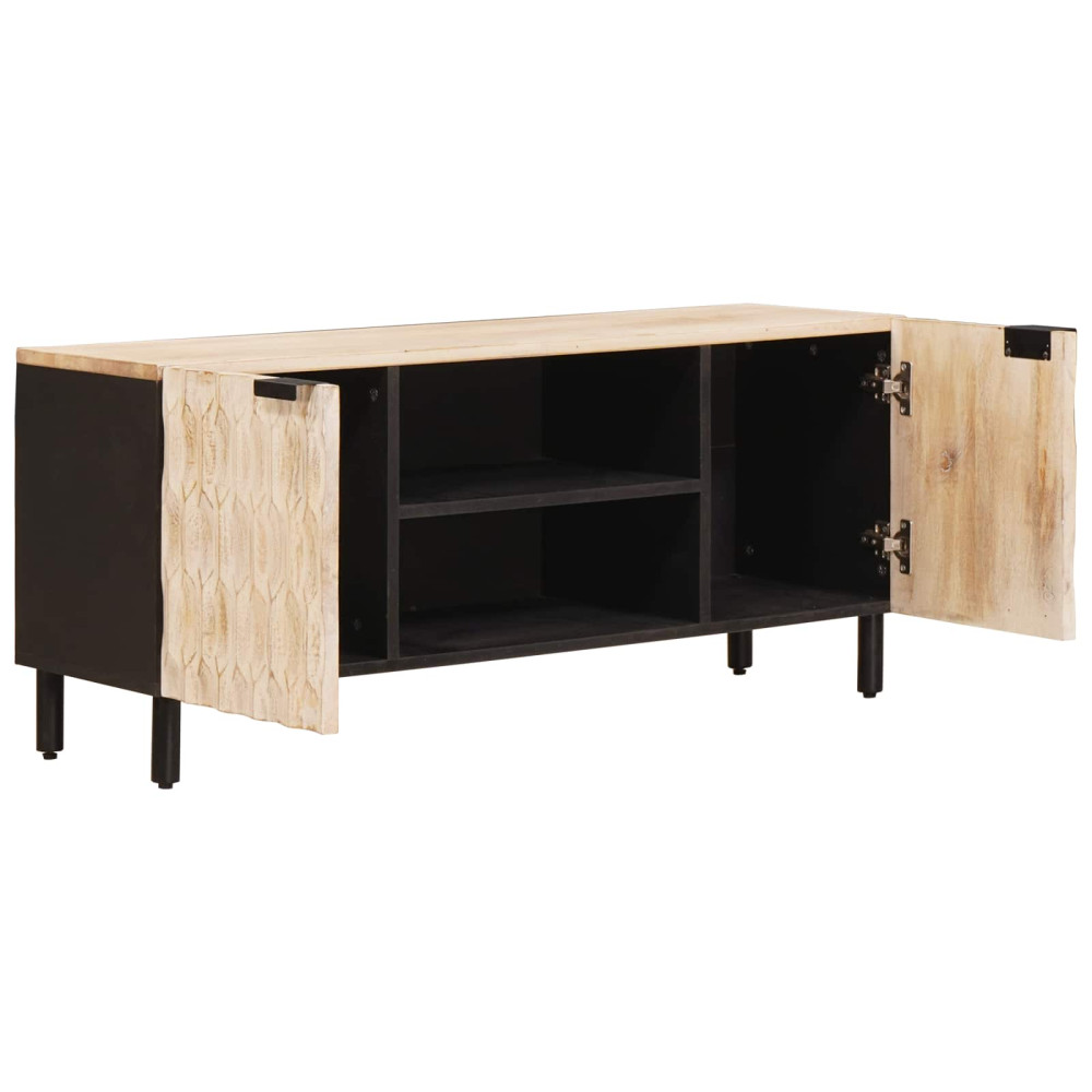 Produktbild för TV-skåp Vit Tvätt Finish 105 x 33 x 46 cm Massivt mangoträ