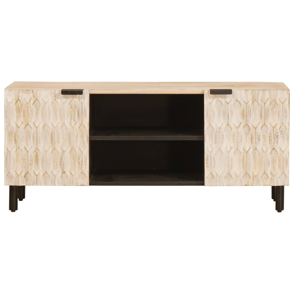 Produktbild för TV-skåp Vit Tvätt Finish 105 x 33 x 46 cm Massivt mangoträ