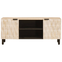 Produktbild för TV-skåp Vit Tvätt Finish 105 x 33 x 46 cm Massivt mangoträ