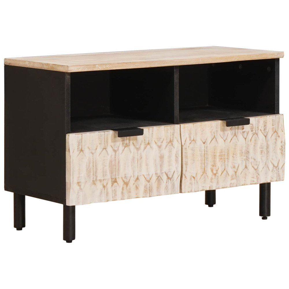 Produktbild för TV-skåp Vit Tvätt Finish 70 x 33 x 46 cm Massivt mangoträ