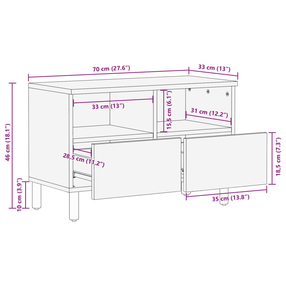 Produktbild för TV-skåp Vit Tvätt Finish 70 x 33 x 46 cm Massivt mangoträ