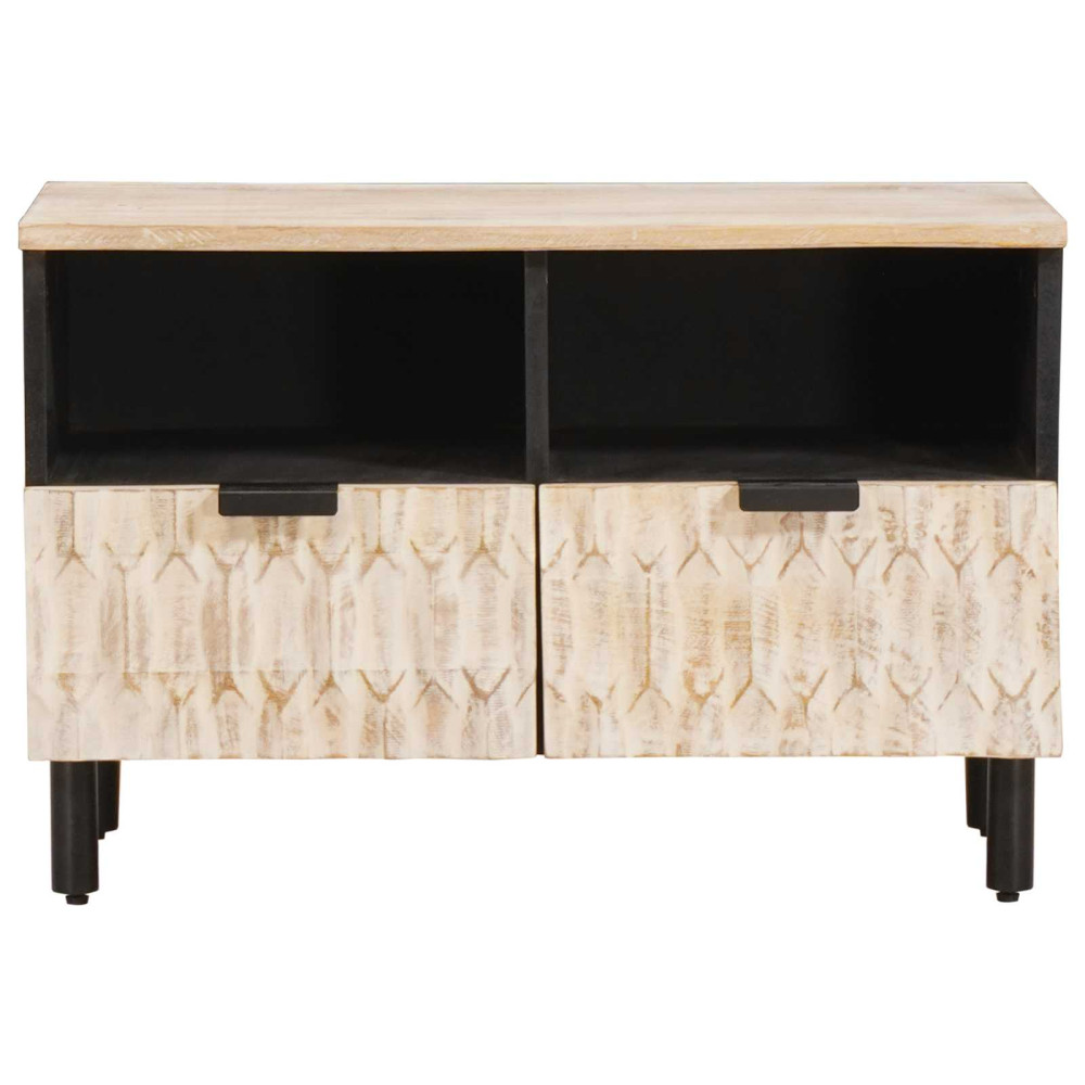 Produktbild för TV-skåp Vit Tvätt Finish 70 x 33 x 46 cm Massivt mangoträ
