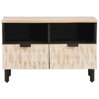 Produktbild för TV-skåp Vit Tvätt Finish 70 x 33 x 46 cm Massivt mangoträ