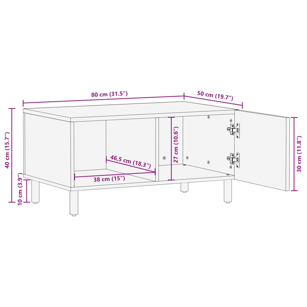 Produktbild för Kaffeebord Vit 80 x 50 x 40 cm Massivt mangoträ