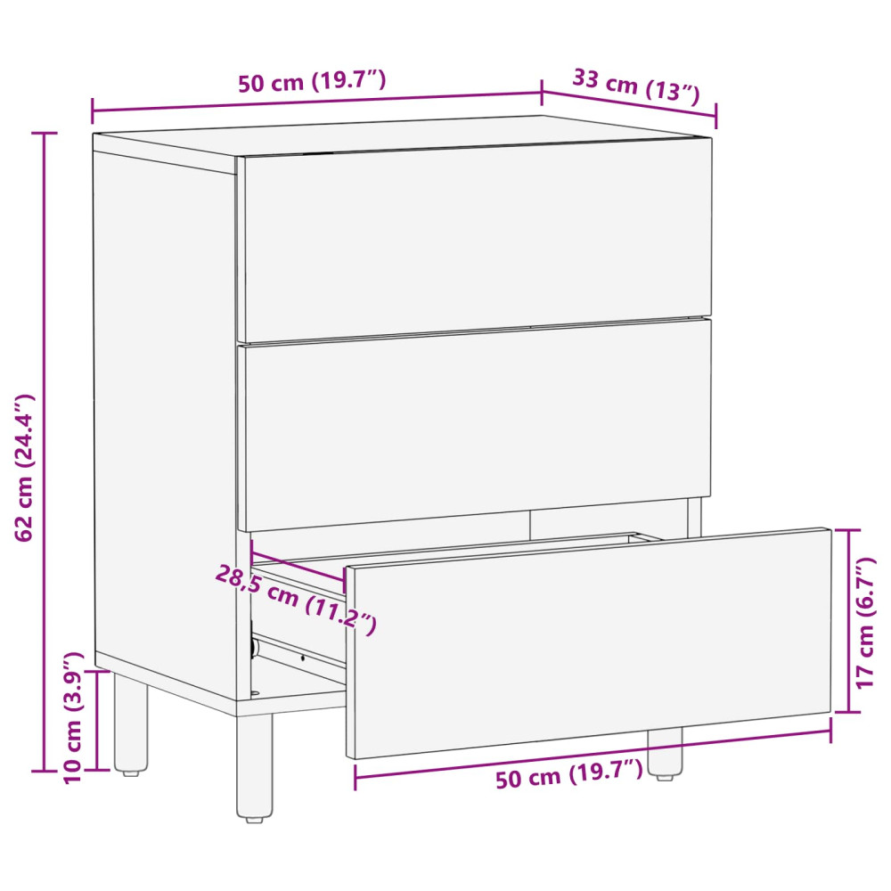 Produktbild för Nattduksbord med låda Vit 50 x 33 x 62 cm Massivt mangoträ