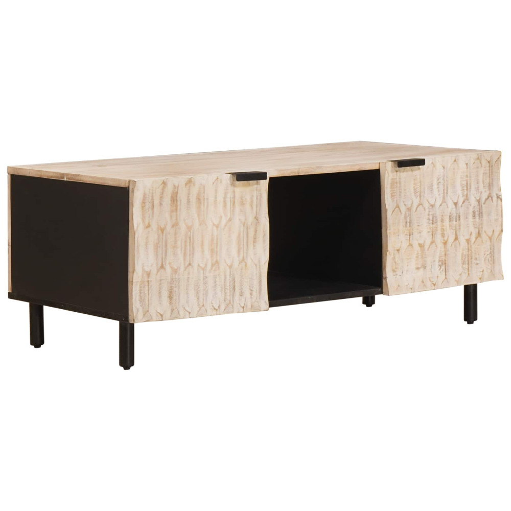 Produktbild för Kaffeebord Vit 100 x 54 x 40 cm Massivt mangoträ