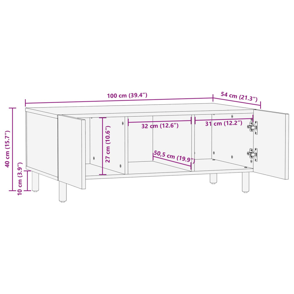 Produktbild för Kaffeebord Vit 100 x 54 x 40 cm Massivt mangoträ