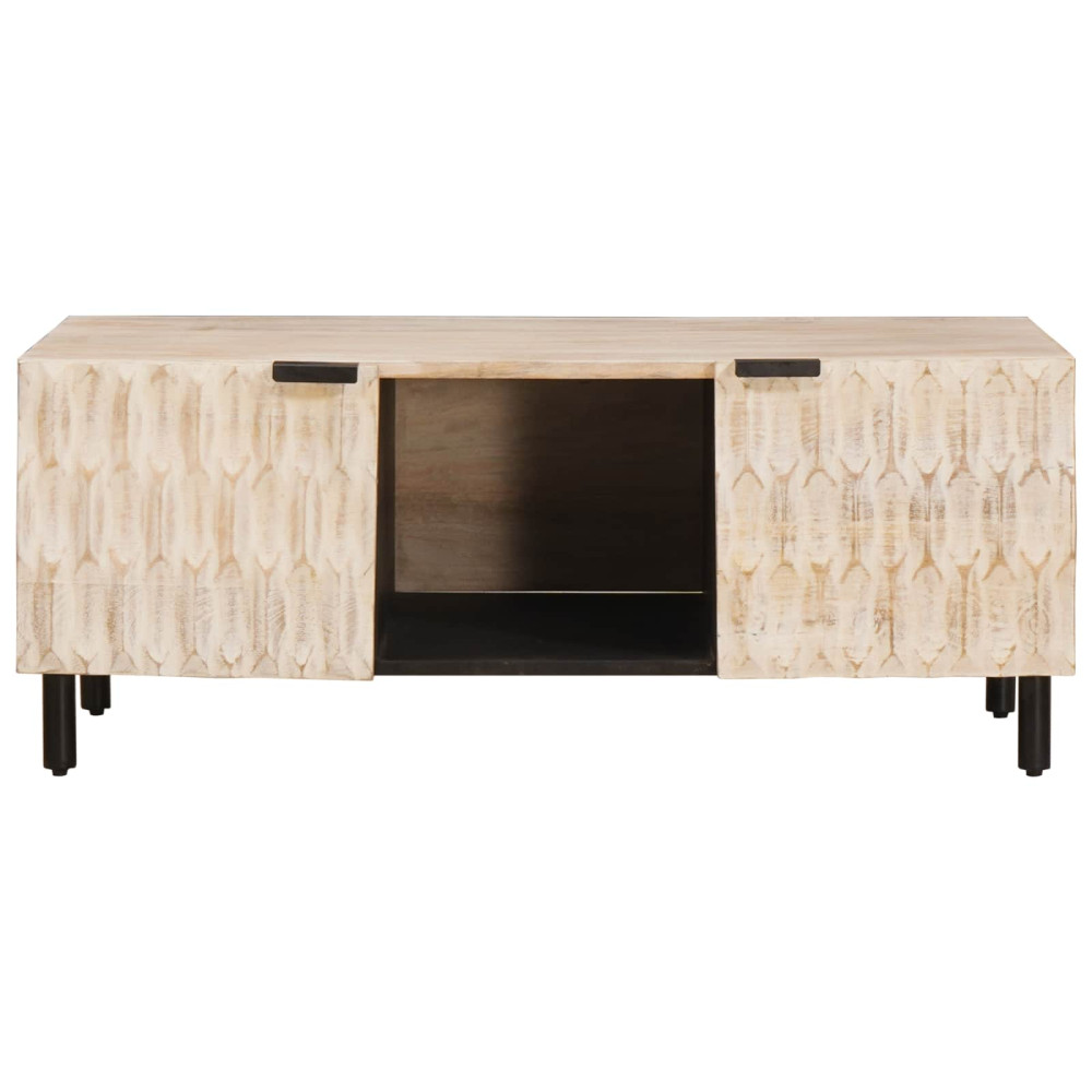 Produktbild för Kaffeebord Vit 100 x 54 x 40 cm Massivt mangoträ