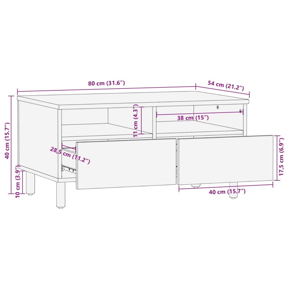 Produktbild för Kaffeebord med låda Vit 80 x 54 x 40 cm Massivt mangoträ