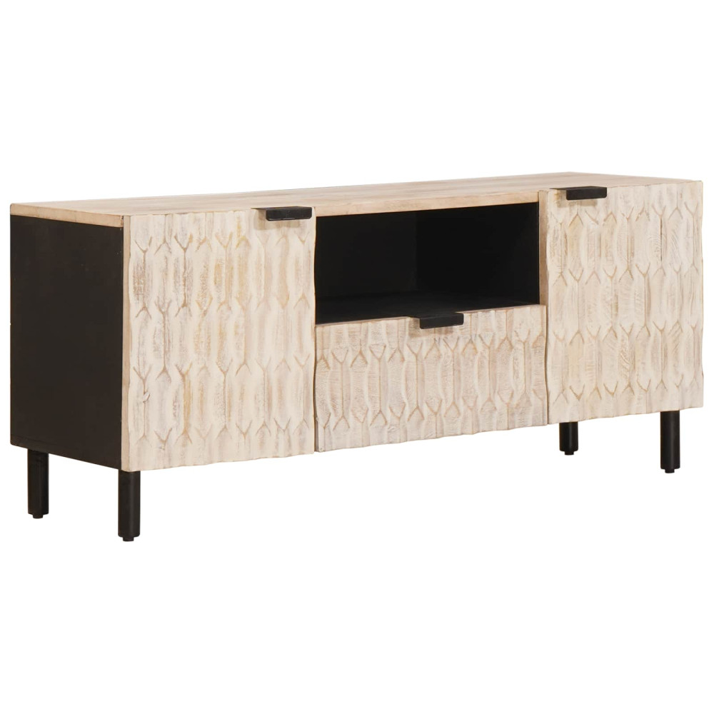 Produktbild för TV-skåp Vit Tvätt Finish 105 x 33 x 46 cm Massivt mangoträ